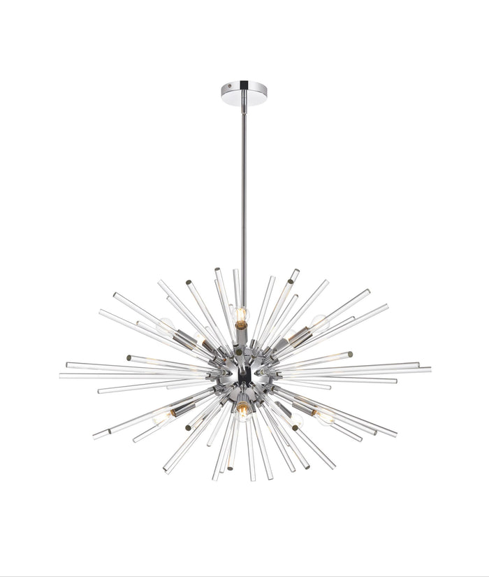 Sienna 36 inch crystal rod pendant  in chrome chandelier