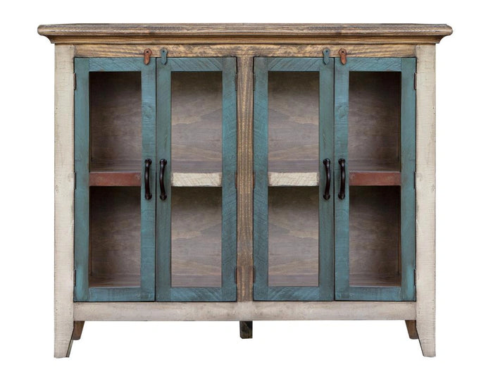 Antique Multicolor 50" Console w/4 Glass Doors, Multi-Color Finish