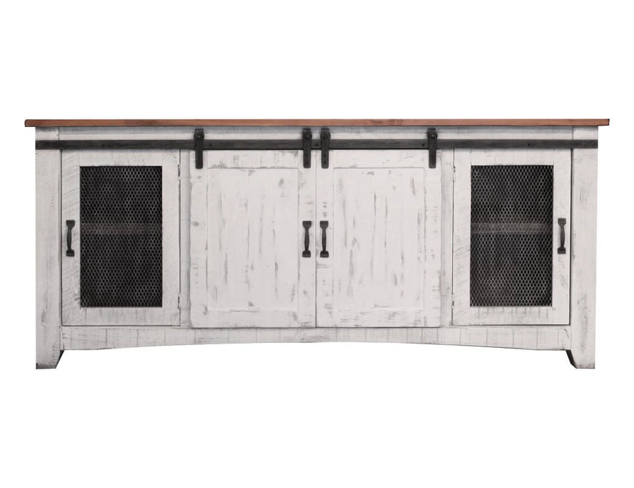 Pueblo White 80" TV Stand w/4 doors and Shelves