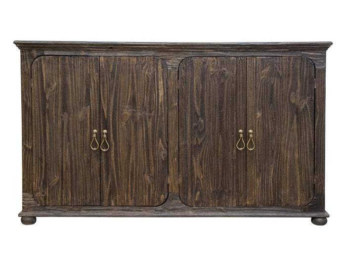 Alba 4 Doors Console, Two fixed shelves, Brown finish