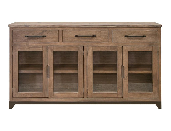 Natural Parota 3 Drawers and 4 Glass Doors, Console