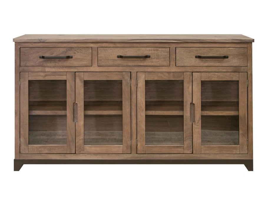 Natural Parota 3 Drawers and 4 Glass Doors, Console