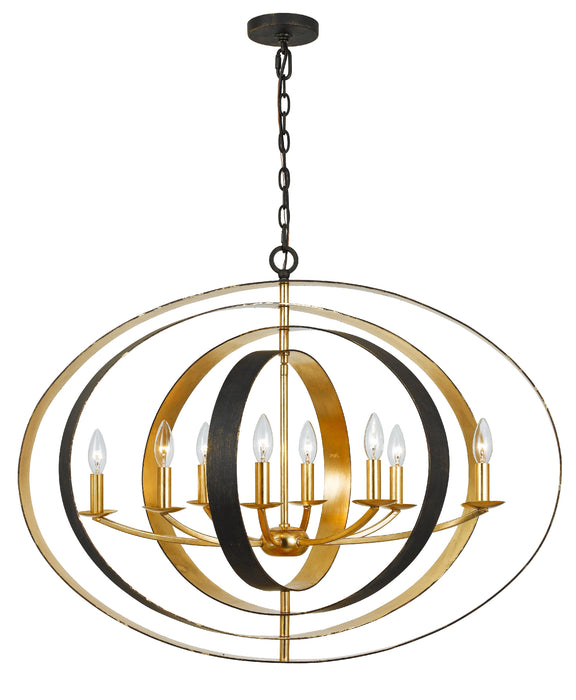 Luna 8 Light English  Bronze + Antique Gold  Oval Chandelier