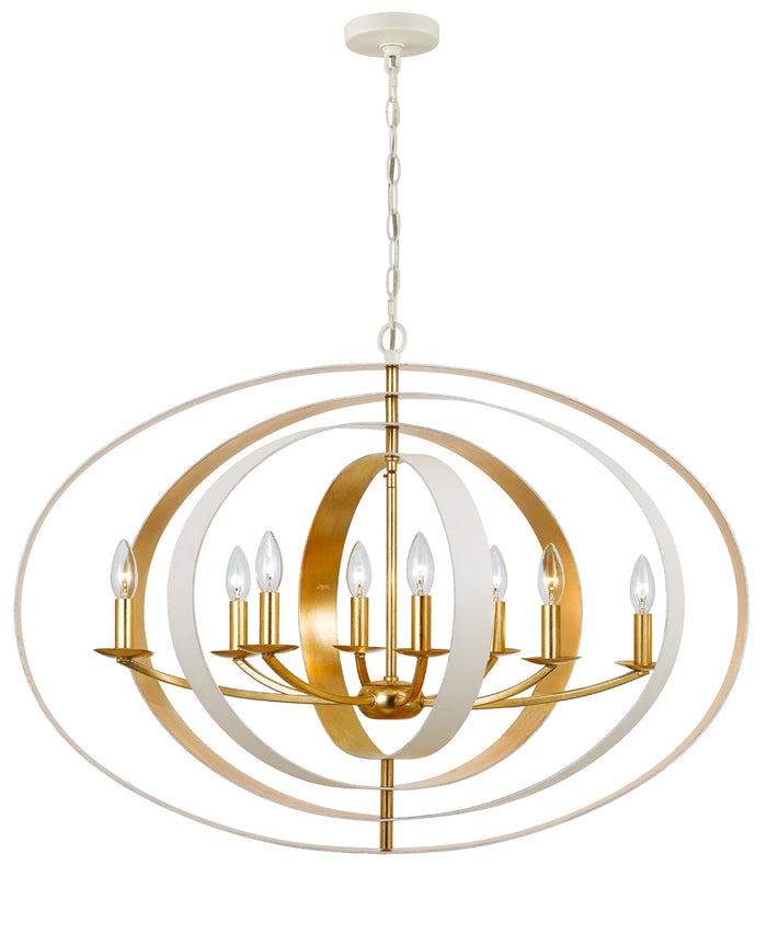 Luna 8 Light Matte White + Antique Gold  oval chandelier