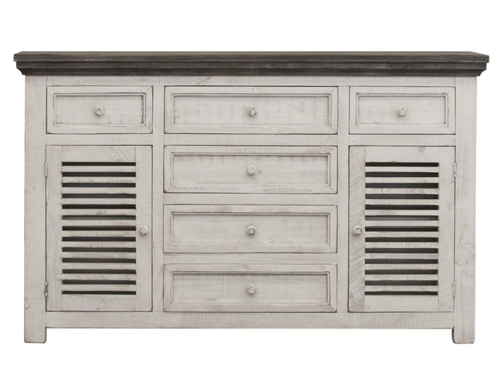 Stone 6 Drawer and 2 Doors Console Ivory and Stone Finish