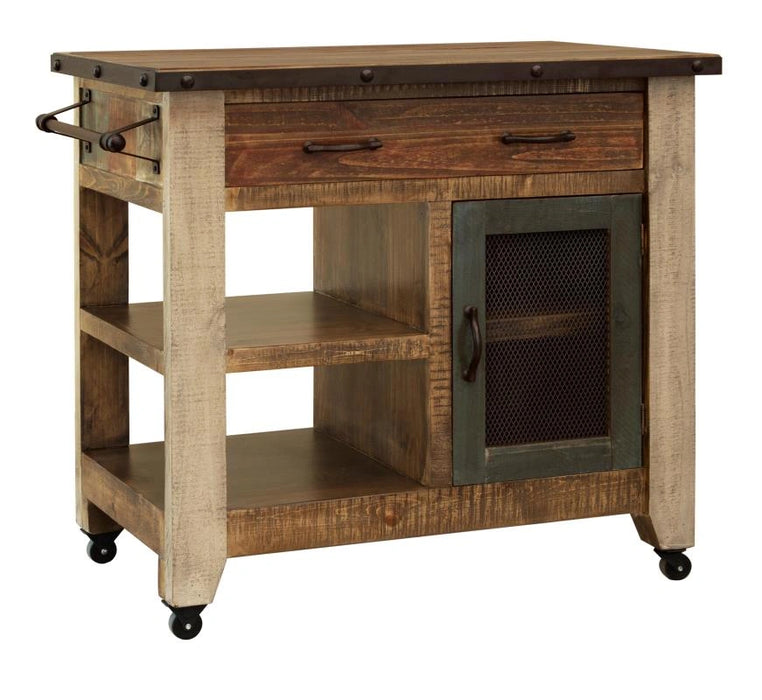 Antique Multicolor 1 Drawer, 1 Mesh Door Kitchen Island - Antique Multicolor finish