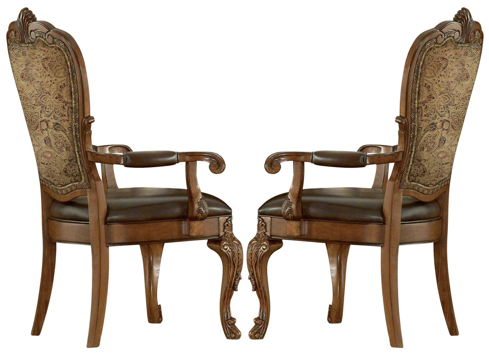 Old World Upholstered Arm Chair in Cherry (Set of 2)