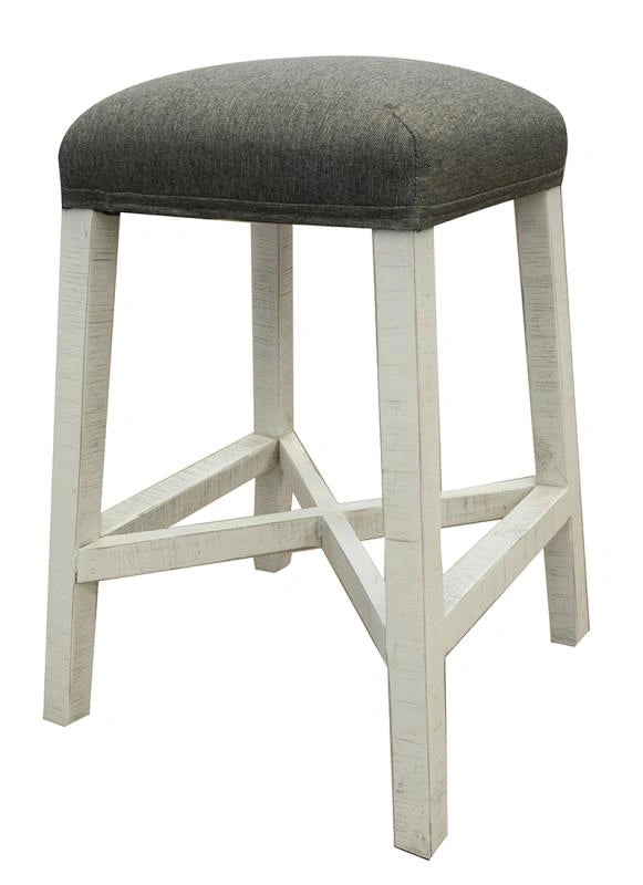 Stone 24” Stool w/Fabric Seat and Ivory finish