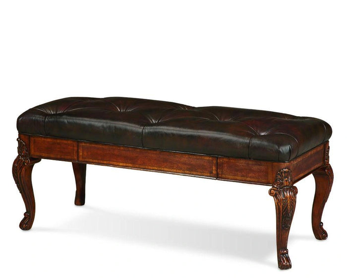 Old World Leather Storage Bench in Warm Pomegranate