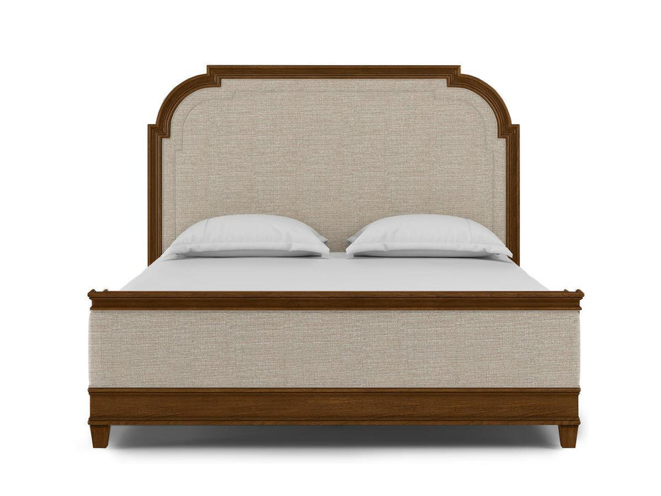 Furniture Newel Queen Upholstered Panel Bed in Medium Cherry