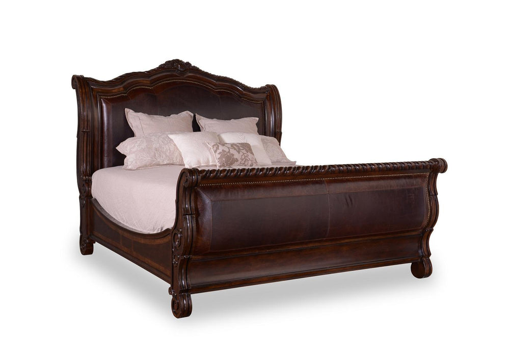 Valencia Queen Upholstered Sleigh Bed in Port