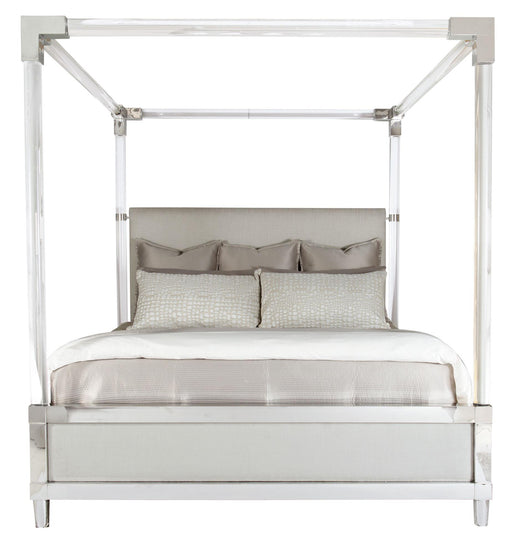 Bernhardt Interiors Rayleigh Acrylic Canopy Upholstered King Bed in Polished Stainless Steel. image