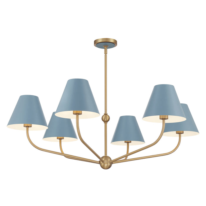 Crystorama Xavier 6 Light Vibrant Gold + Blue Chandelier