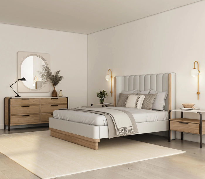 Portico California King Upholstered Shelter Bed