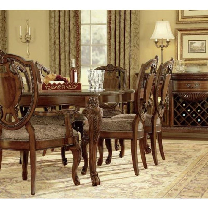 Old World Shield Back Arm Chair w/ Fabric Seat (Set of 2)