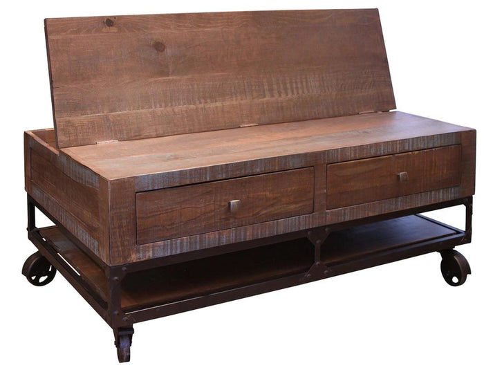 Urban Gold Lift Top Cocktail Table w/2 Drawers and Wheels