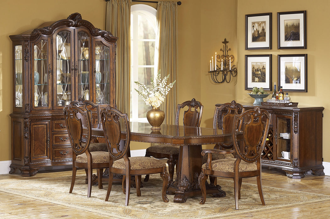 Old World 8Pc Dining Rect Table Set With China Cabinet