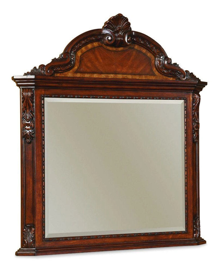 Old World Crowned Landscape Mirror in Warm Pomegranate