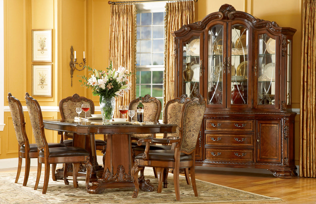 Old World Dining 8Pc Pedestal Table With China Cabinet Set