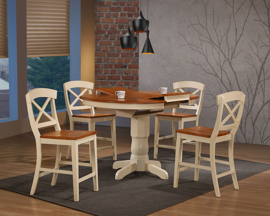 42"x42"x60" Transitional X-Back Caramel/ Biscotti Counter Height  Dining Set