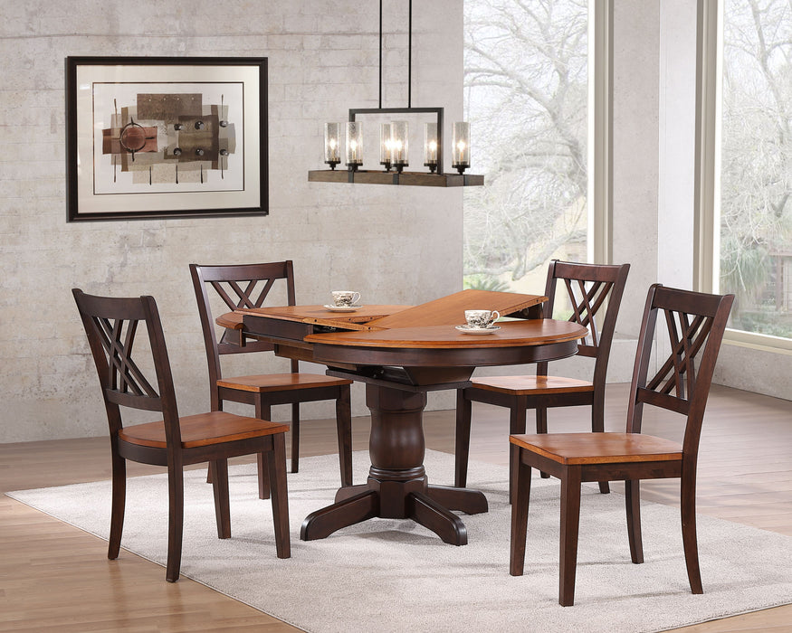 42"x42"x60" Round Antiqued Caramel/ Biscotti Double X- Back  Dining Set
