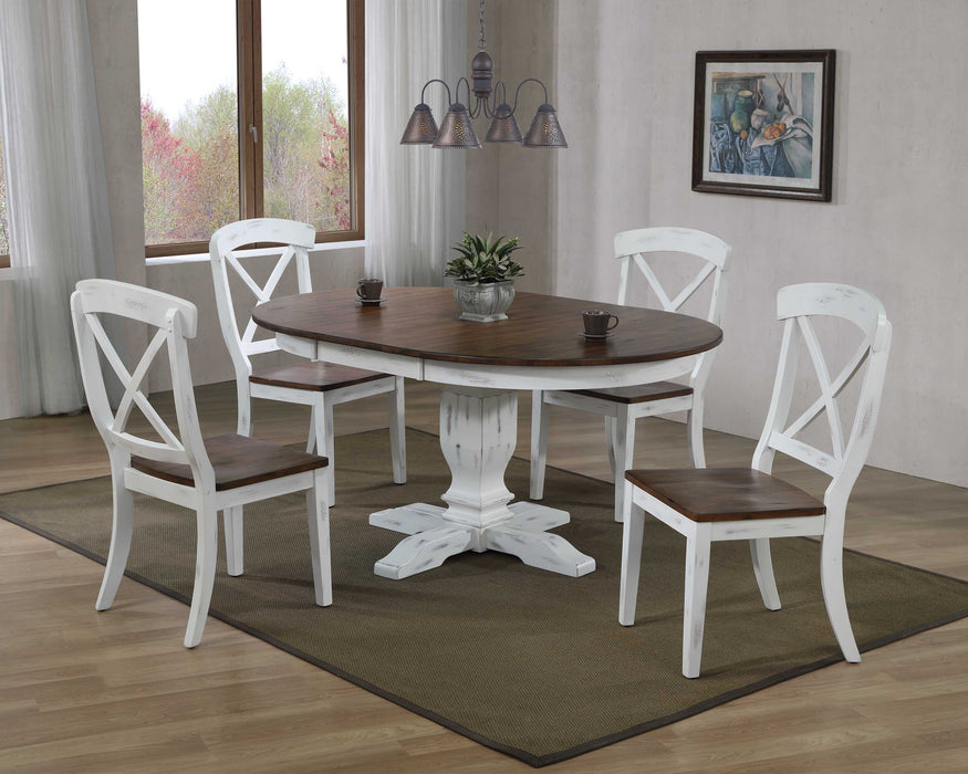 45"x45"x63" Transitional Distressed Cocoa Brown/Cotton White
X-Back  Dining Set