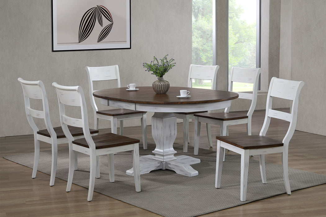 45"x45"x63" Transitional Distressed Cocoa Brown & Cotton White  Dining Set