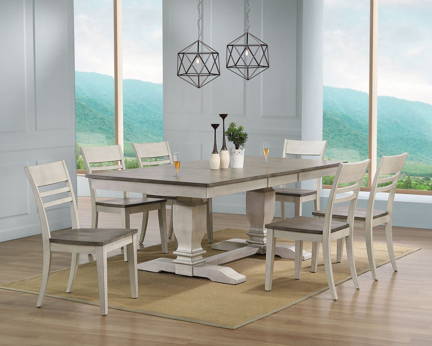 42"x64"x82" Double Pedestal Transitional Dinning Side chair Ash/ Stormy White  Set