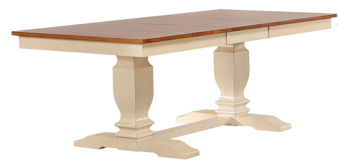42"x64"x82" Double Pedestal Transitional Antiqued Caramel/Biscotti Butterfly Back  Dining Set