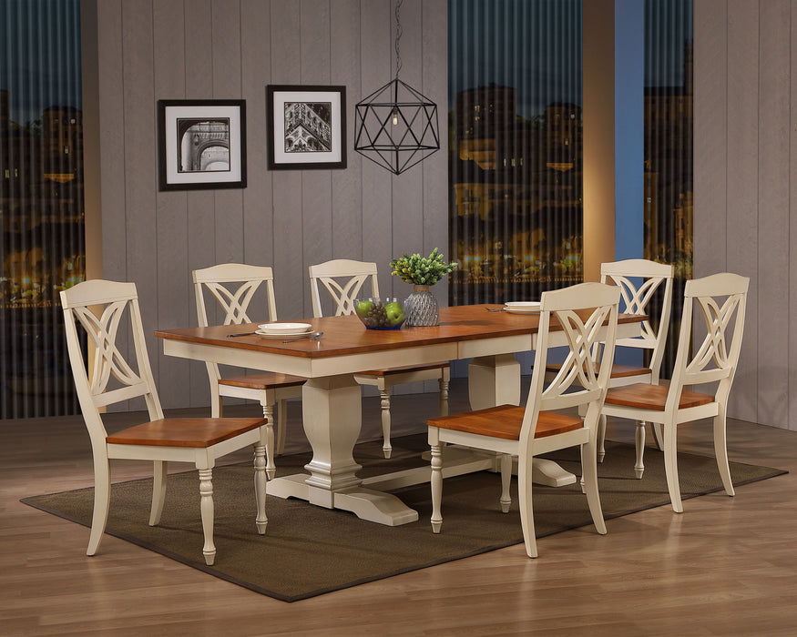 42"x64"x82" Double Pedestal Transitional Antiqued Caramel/Biscotti Butterfly Back  Dining Set